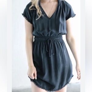 Bella Dahl Soraida Black Elastic Waist Mini Dress with Fringe Hem